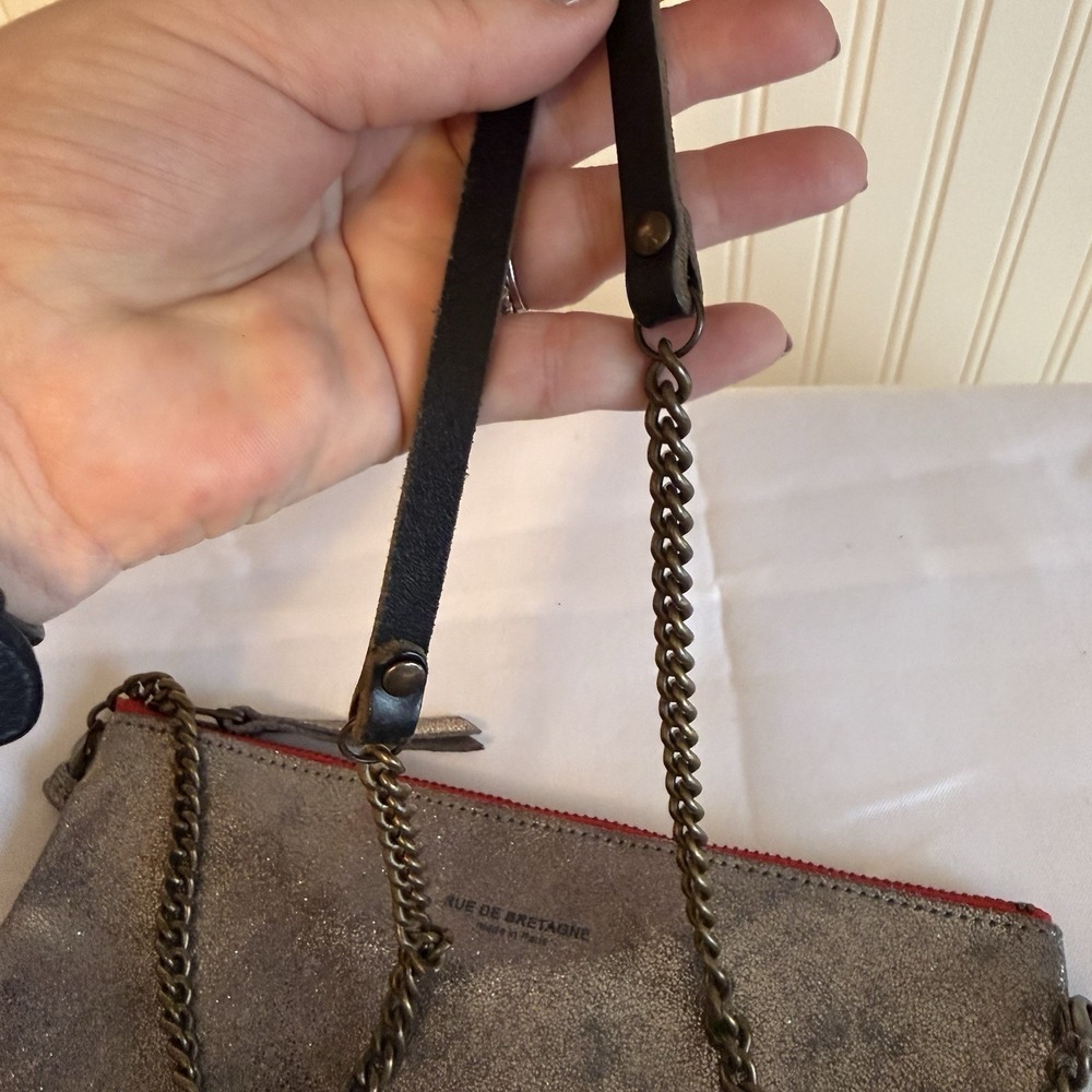 Rue De Bretagne Paris Gray Silver Metallic Leather Crossbody Bag Purse - Picture 11 of 12